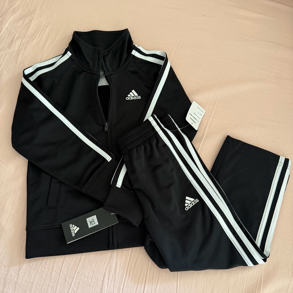 Adidas Black Apparel with White Label jacket and pants set for boys 4T